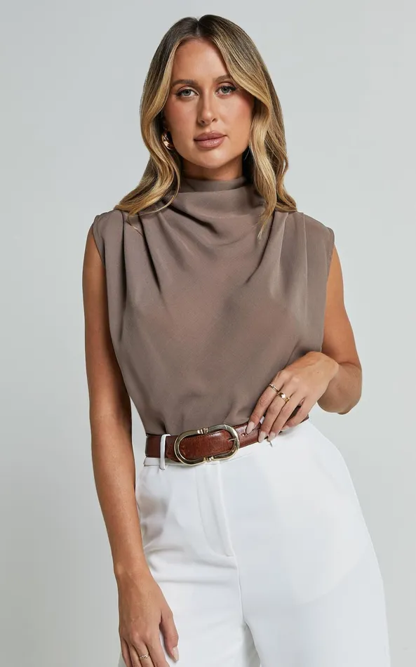 Showpo Arianae Top 8211 High Neck Top In Mocha Women Curve Clothes