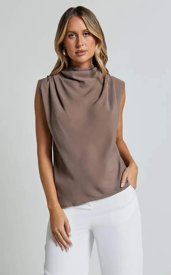 Showpo Arianae Top 8211 High Neck Top In Mocha Women Curve Clothes