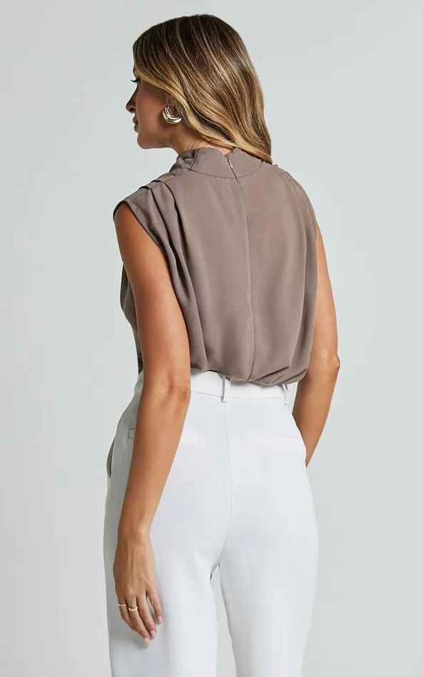 Showpo Arianae Top 8211 High Neck Top In Mocha Women Curve Clothes