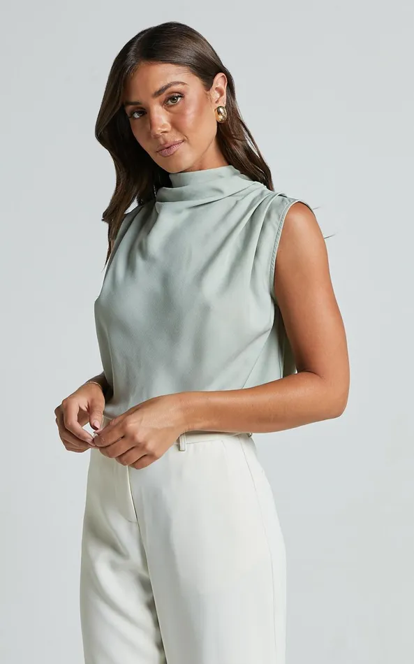 Showpo Arianae Top 8211 High Neck Top In Sage Women Curve Clothes