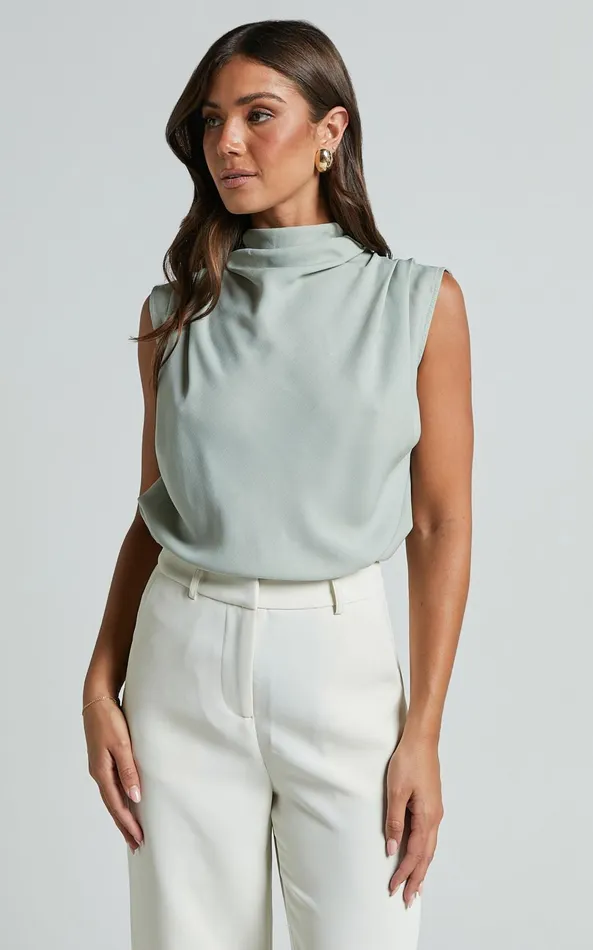 Showpo Arianae Top 8211 High Neck Top In Sage Women Curve Clothes