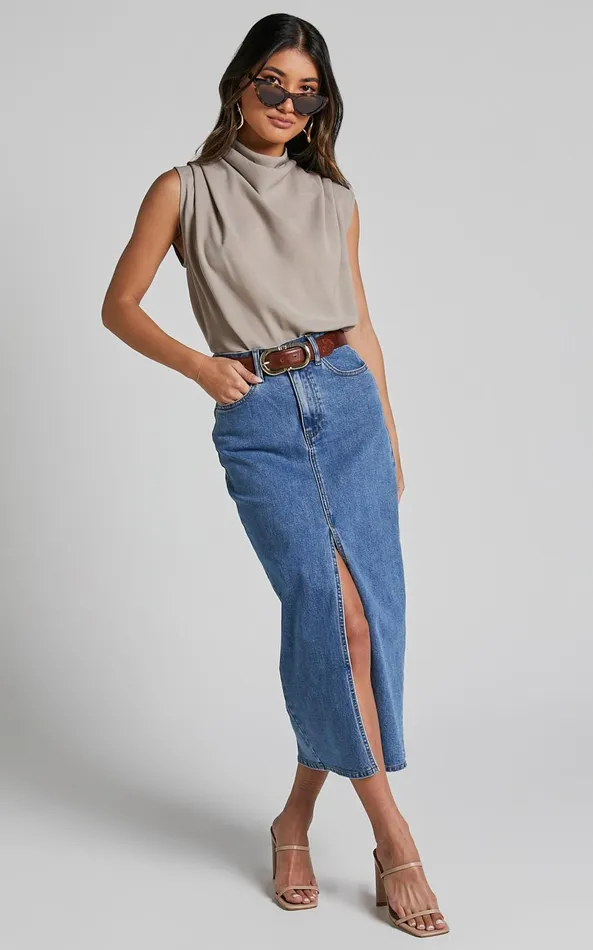 Showpo Arianae Top 8211 High Neck Top In Sand Women Curve Clothes