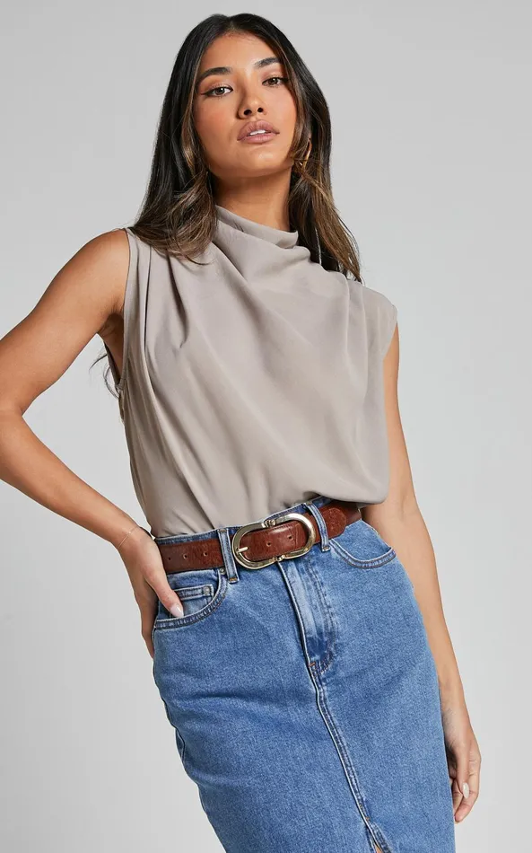Showpo Arianae Top 8211 High Neck Top In Sand Women Curve Clothes
