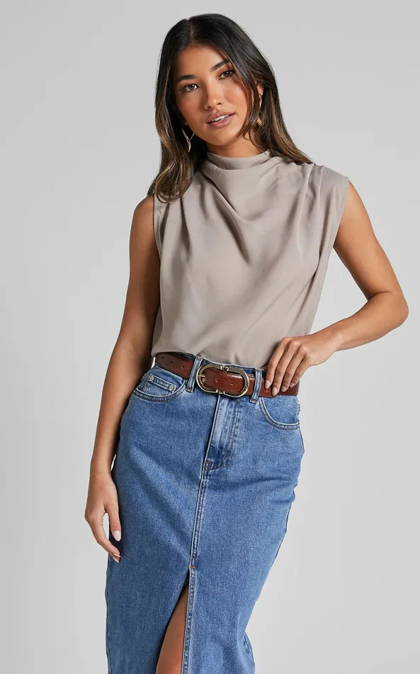 Showpo Arianae Top 8211 High Neck Top In Sand Women Curve Clothes