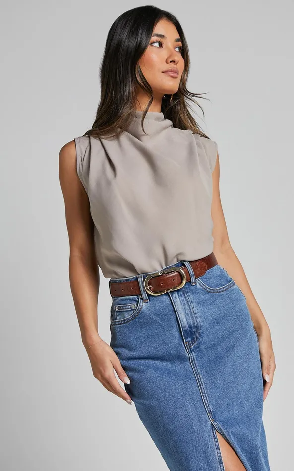 Showpo Arianae Top 8211 High Neck Top In Sand Women Curve Clothes