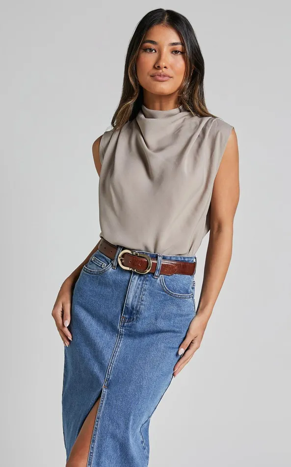 Showpo Arianae Top 8211 High Neck Top In Sand Women Curve Clothes