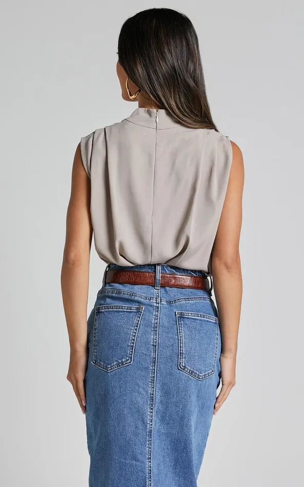 Showpo Arianae Top 8211 High Neck Top In Sand Women Curve Clothes