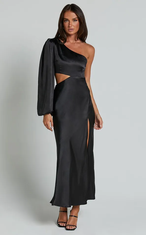 Showpo Arichie Midi Dress 8211 Cut Out One Shoulder Balloon Sleeve Dress In Black Women Dresses Showpo Arichie Midi Dress 8211 Cut Out One Shoulder Balloon Sleeve Dress In Black Women Dresses