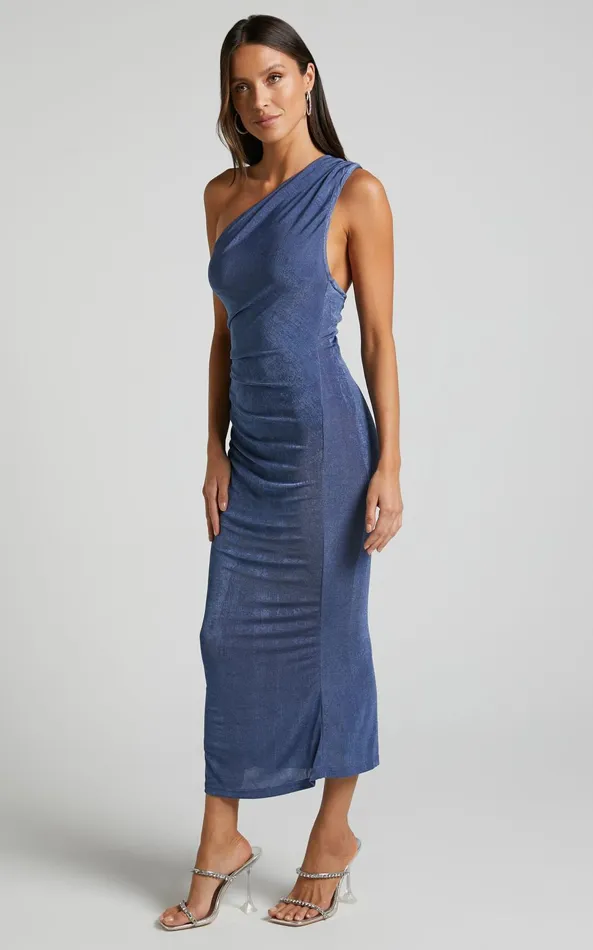 Showpo Arietty Midi Dress 8211 One Shoulder Asymmetrical Ruched Dress In Steel Blue Women Dresses Showpo Arietty Midi Dress 8211 One Shoulder Asymmetrical Ruched Dress In Steel Blue Women Dresses