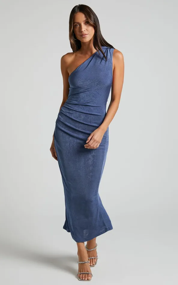 Showpo Arietty Midi Dress 8211 One Shoulder Asymmetrical Ruched Dress In Steel Blue Women Dresses Showpo Arietty Midi Dress 8211 One Shoulder Asymmetrical Ruched Dress In Steel Blue Women Dresses