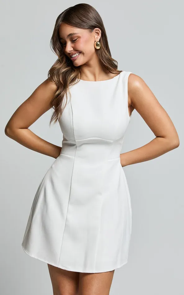 Showpo Arisa Mini Dress 8211 High Neck Backless Dress In White Women Dresses