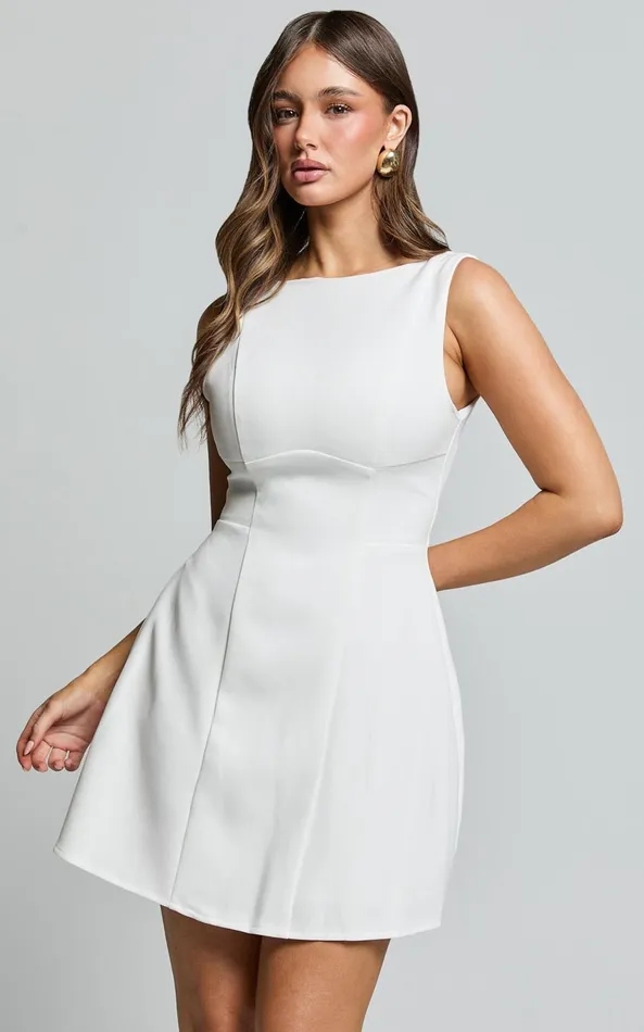 Showpo Arisa Mini Dress 8211 High Neck Backless Dress In White Women Dresses