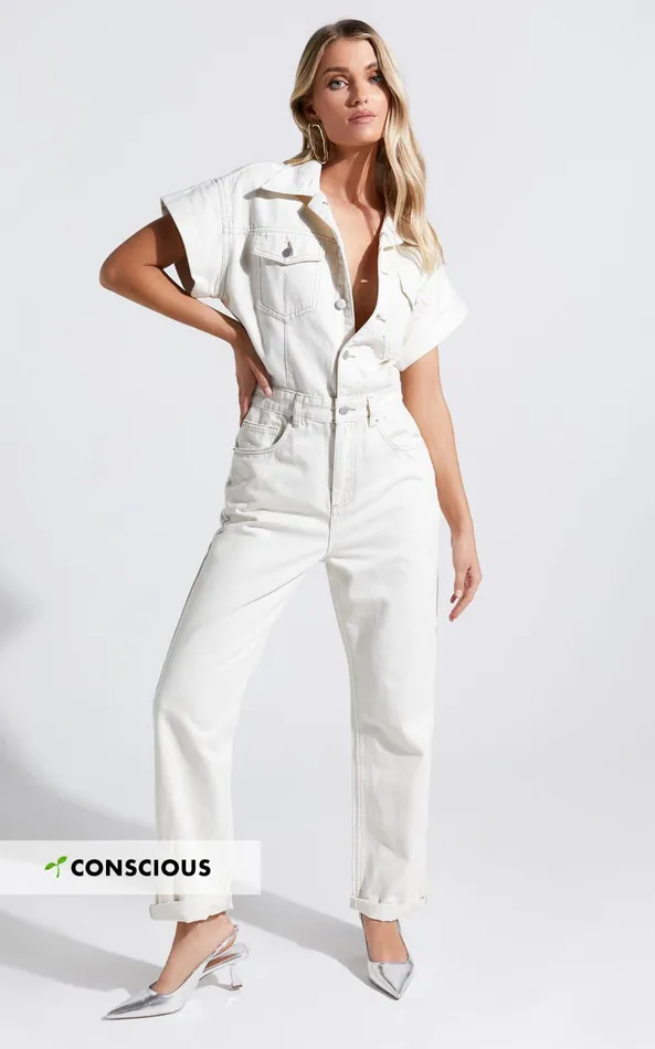 Showpo Ariya Jumpsuit 8211 Recycled Cotton Denim Jumpsuit In Ecru Women Jumpsuits Showpo Ariya Jumpsuit 8211 Recycled Cotton Denim Jumpsuit In Ecru Women Jumpsuits