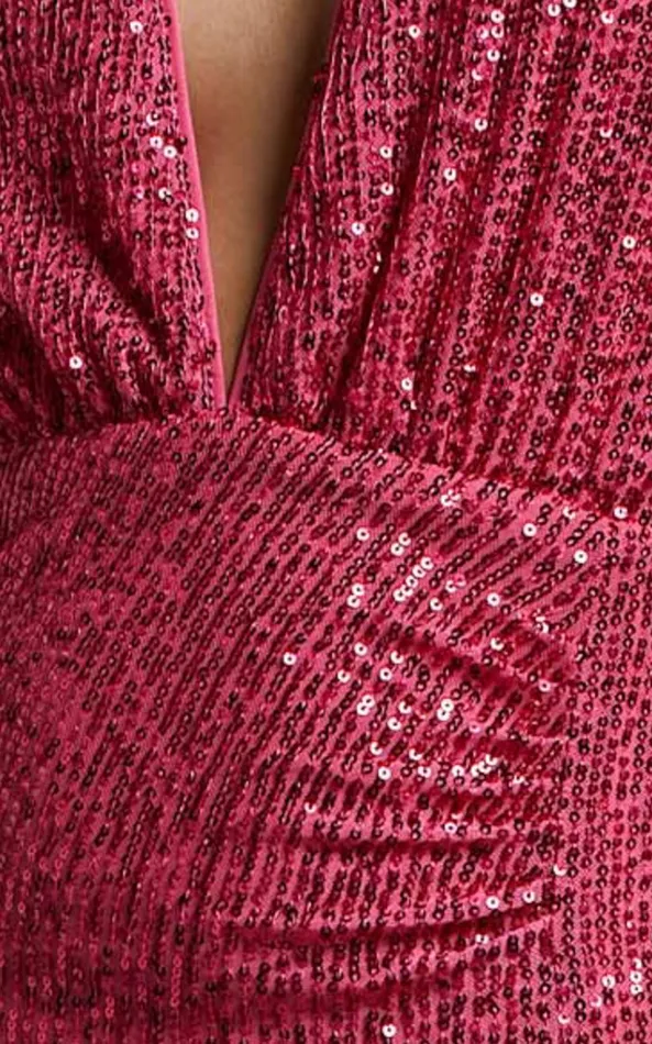 Showpo Arlington Midi Dress 8211 Sequin Long Sleeve Dress In Hot Pink Women Curve Clothes