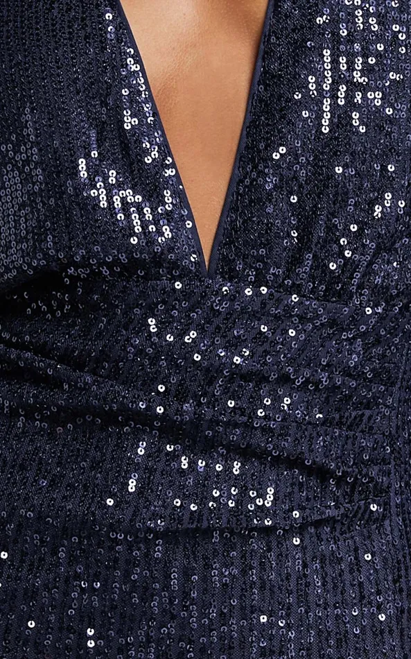 Showpo Arlington Midi Dress 8211 Sequin Long Sleeve Dress In Midnight Navy Women Dresses