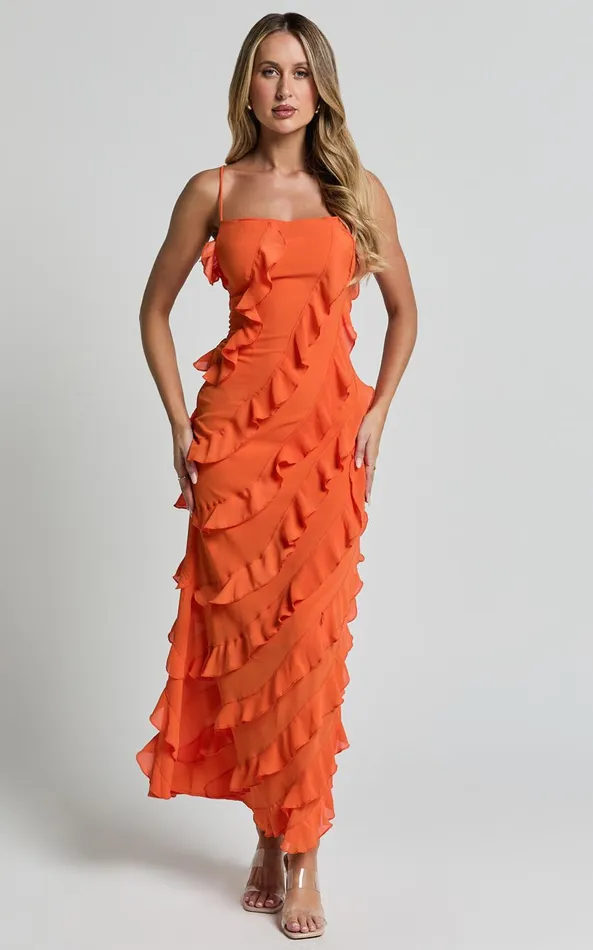Showpo Arnie Midi Dress 8211 Strapless Ruffle Detail Slip Dress In Orange Women Dresses Showpo Arnie Midi Dress 8211 Strapless Ruffle Detail Slip Dress In Orange Women Dresses