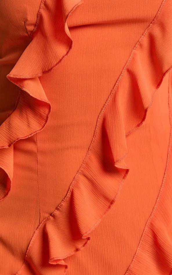 Showpo Arnie Midi Dress 8211 Strapless Ruffle Detail Slip Dress In Orange Women Dresses