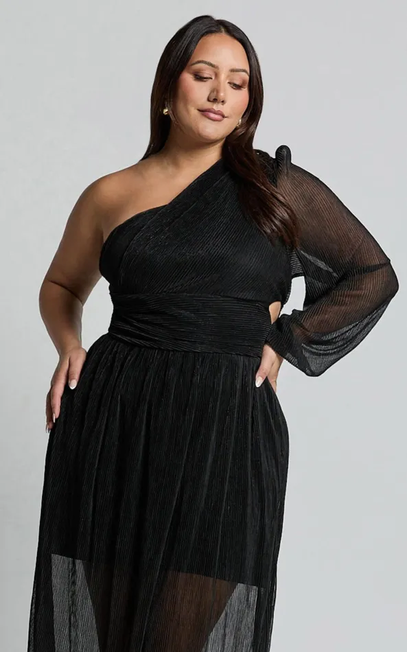 Showpo Arosa Maxi Dress 8211 One Shoulder Long Sleeve In Black Women Curve Clothes