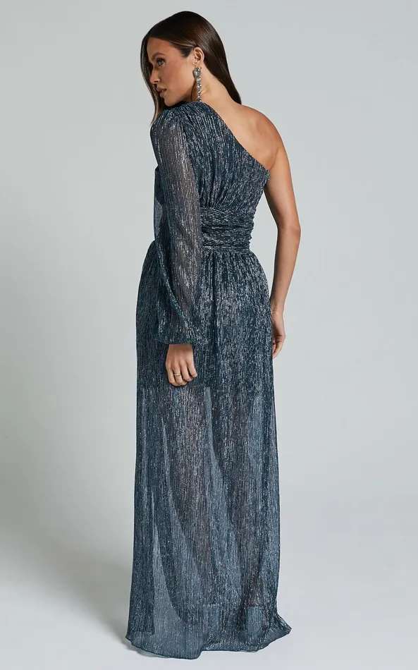 Showpo Arosa Maxi Dress 8211 One Shoulder Long Sleeve In Blue Women Dresses