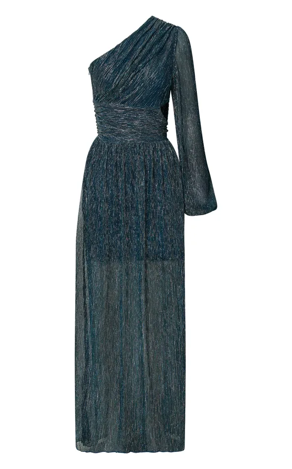 Showpo Arosa Maxi Dress 8211 One Shoulder Long Sleeve In Blue Women Dresses