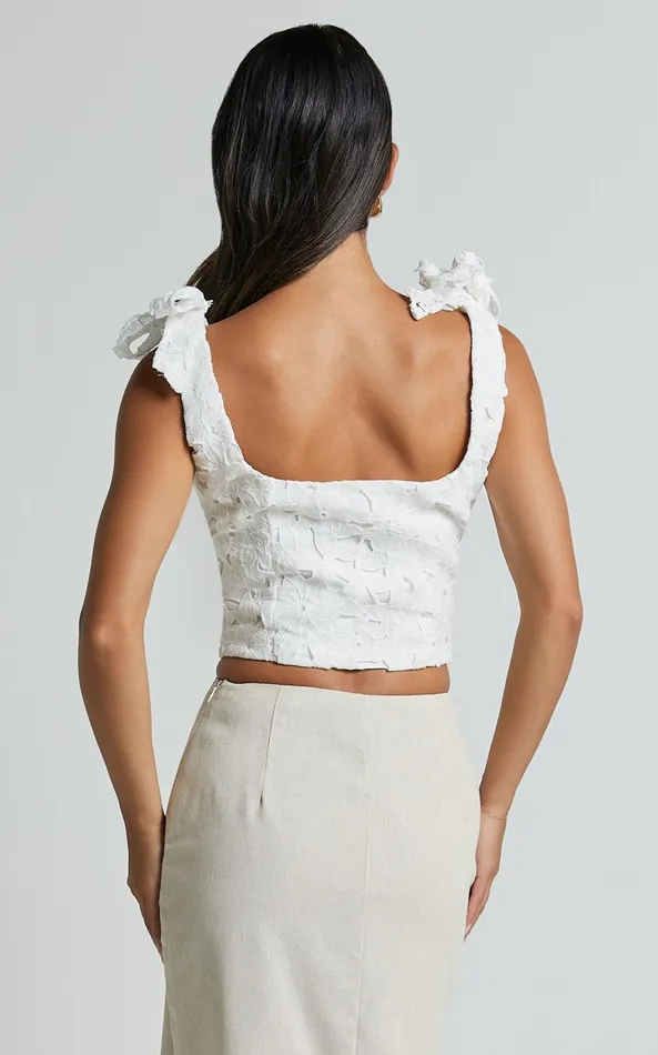Showpo Artie Top 8211 Tie Shoulder Lace Top In White Women Tops