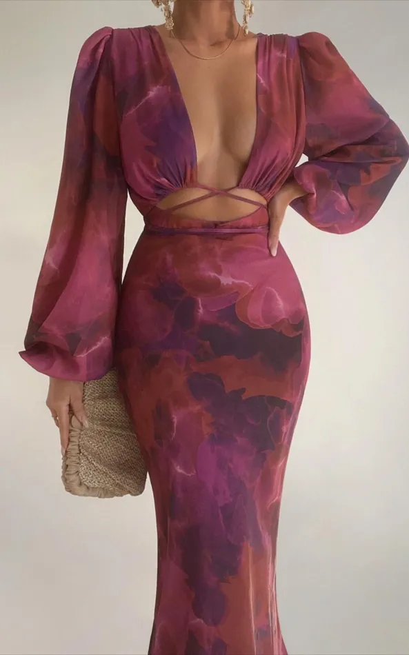 Showpo Artola Midi Dress 8211 Front Cut Out Long Sleeve Dress In Blurred Dreams Women Curve Clothes Showpo Artola Midi Dress 8211 Front Cut Out Long Sleeve Dress In Blurred Dreams Women Curve Clothes