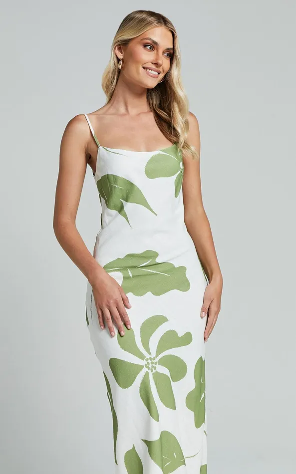 Showpo Ashna Midi Dress 8211 Sleeveless Scoop Neck Slip Dress In Green Floral Women Dresses
