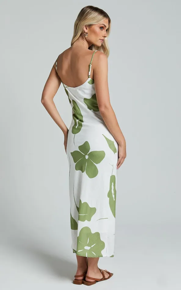 Showpo Ashna Midi Dress 8211 Sleeveless Scoop Neck Slip Dress In Green Floral Women Dresses