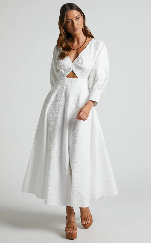 Showpo Ashtina Midi Dress 8211 V Neck Cut Out Puff Sleeve Dress In White Women Curve Clothes Showpo Ashtina Midi Dress 8211 V Neck Cut Out Puff Sleeve Dress In White Women Curve Clothes