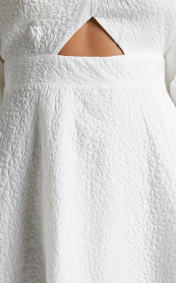 Showpo Ashtina Midi Dress 8211 V Neck Cut Out Puff Sleeve Dress In White Women Curve Clothes