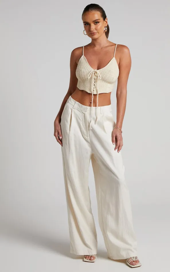 Showpo Ashtyn Top 8211 Knit Lace Up Corset Top In Natural Women Knitwear