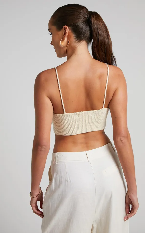 Showpo Ashtyn Top 8211 Knit Lace Up Corset Top In Natural Women Knitwear