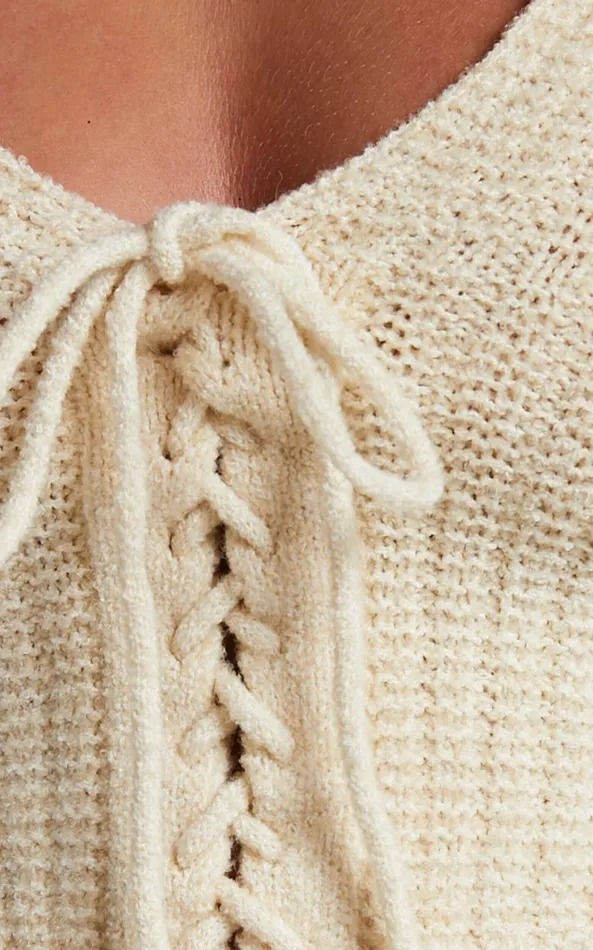 Showpo Ashtyn Top 8211 Knit Lace Up Corset Top In Natural Women Knitwear