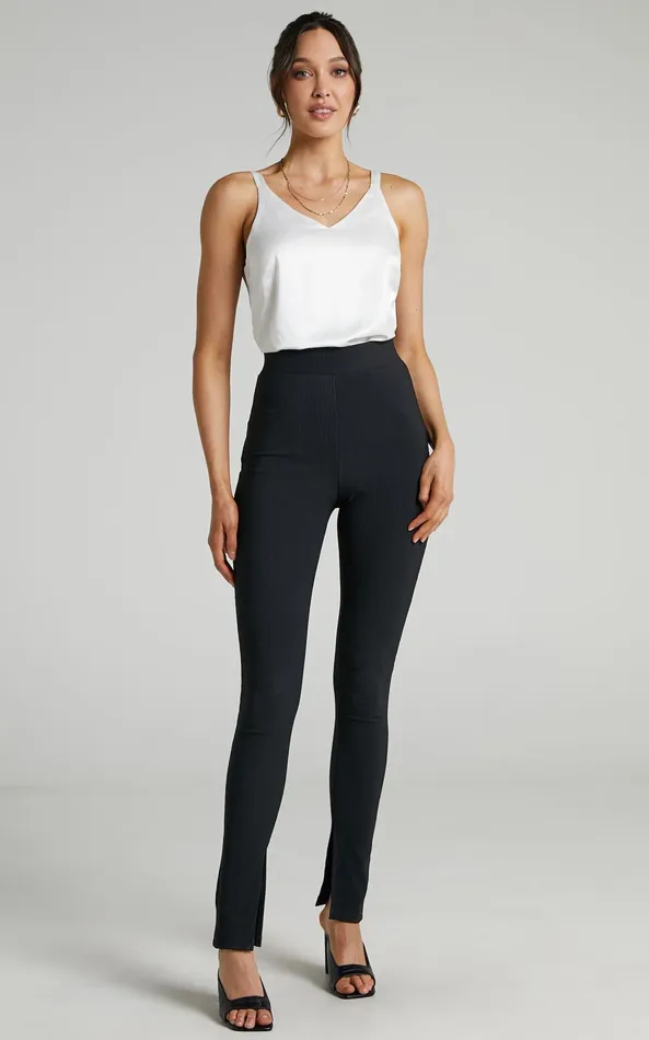 Showpo Aspen Pants 8211 High Waisted Split Hem Jersey Pants In Black Women Denim