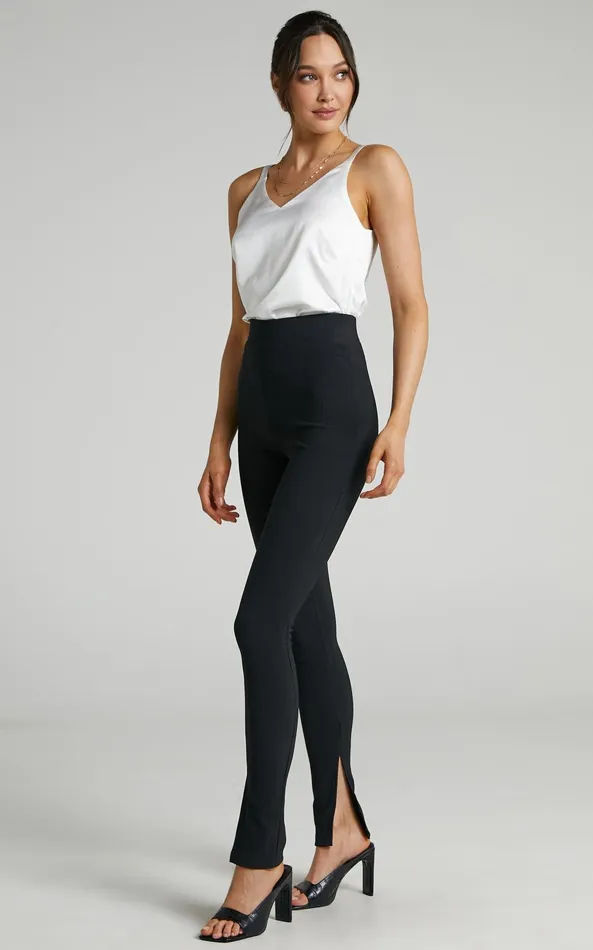 Showpo Aspen Pants 8211 High Waisted Split Hem Jersey Pants In Black Women Denim