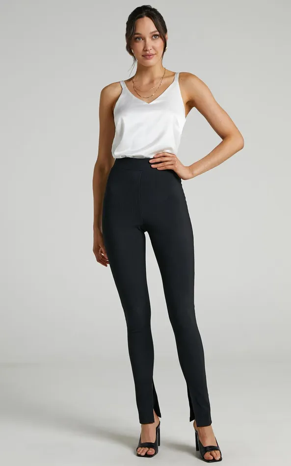 Showpo Aspen Pants 8211 High Waisted Split Hem Jersey Pants In Black Women Denim