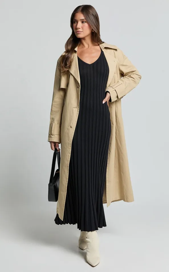 Showpo Astra Midi Dress 8211 V Neck Long Sleeve Knit Dress In Black Women Dresses