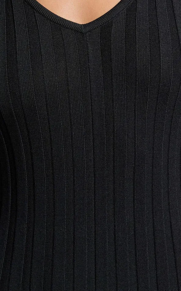 Showpo Astra Midi Dress 8211 V Neck Long Sleeve Knit Dress In Black Women Dresses