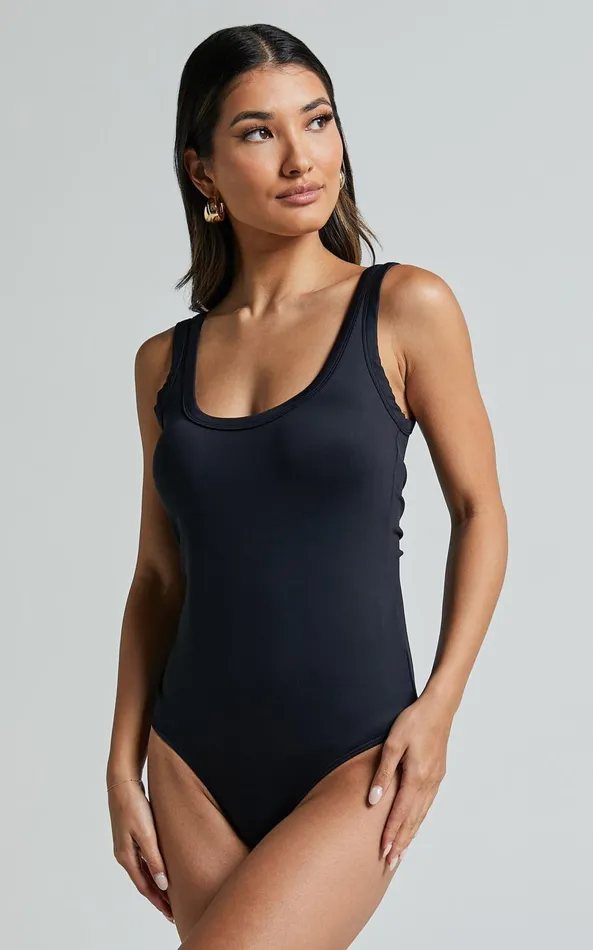 Showpo Astraea Bodysuit 8211 Scoop Neck In Black Women Tops