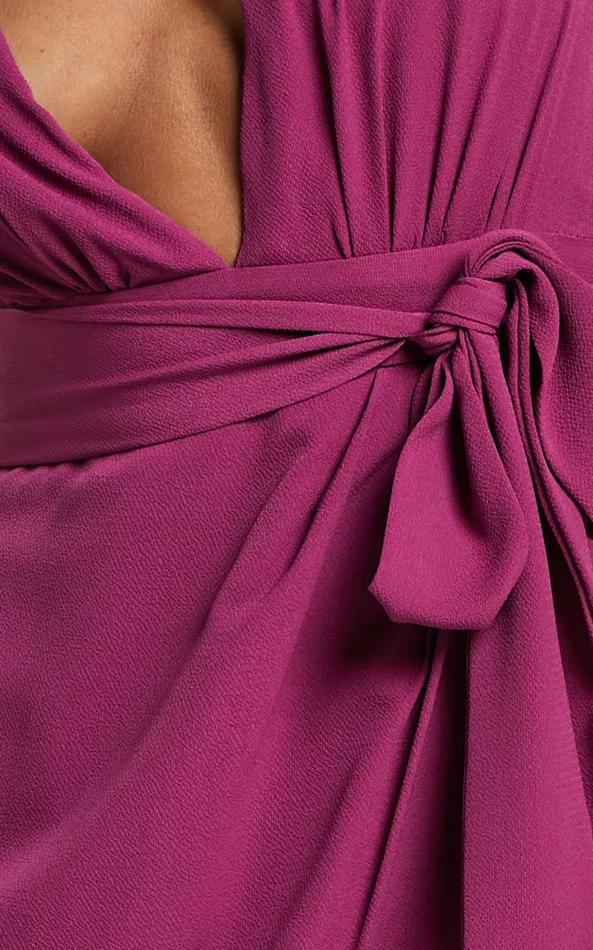 Showpo Astrea Mini Dress 8211 Plunge Tie Waist Drape Dress In Berry Women Dresses