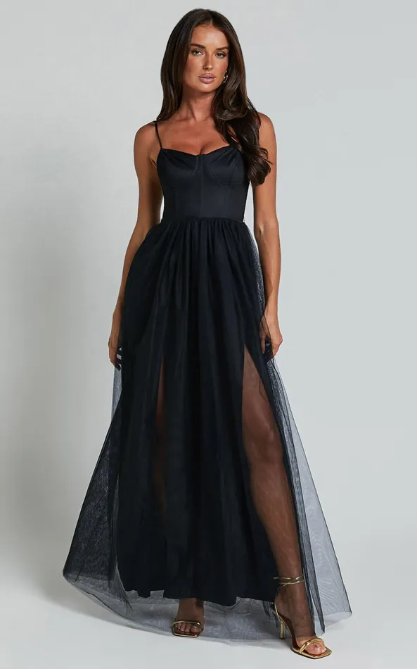 Showpo At The Altar Tulle Maxi Dress In Black Women Curve Clothes