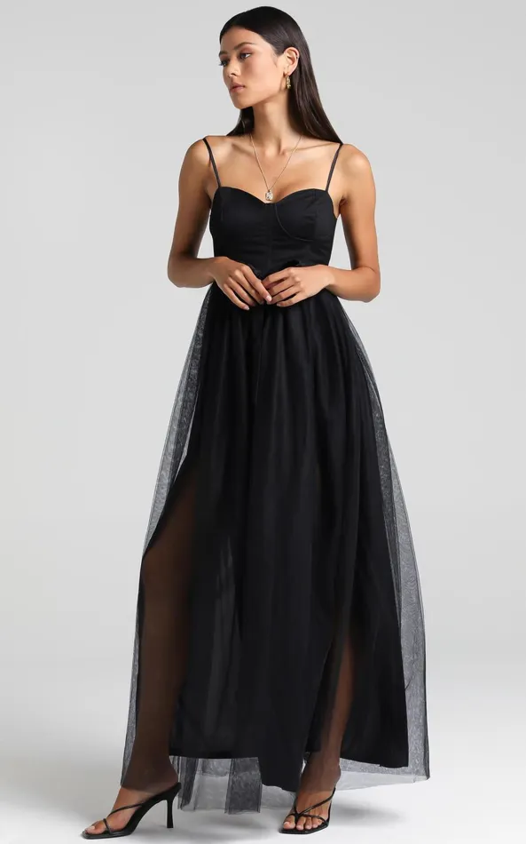 Showpo At The Altar Tulle Maxi Dress In Black Women Curve Clothes