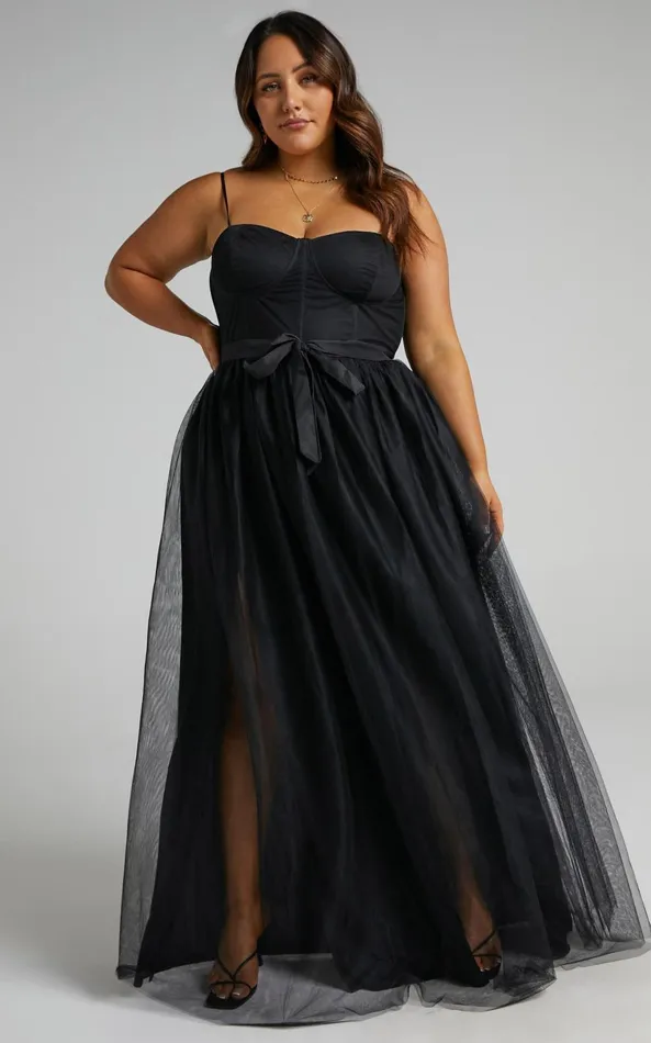 Showpo At The Altar Tulle Maxi Dress In Black Women Curve Clothes