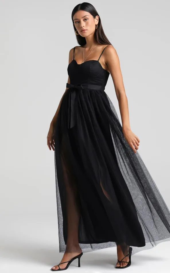 Showpo At The Altar Tulle Maxi Dress In Black Women Curve Clothes