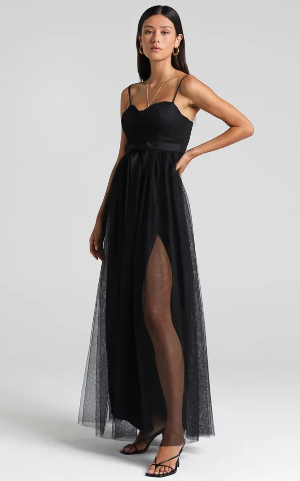 Showpo At The Altar Tulle Maxi Dress In Black Women Curve Clothes