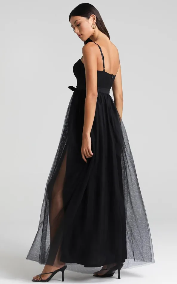 Showpo At The Altar Tulle Maxi Dress In Black Women Curve Clothes