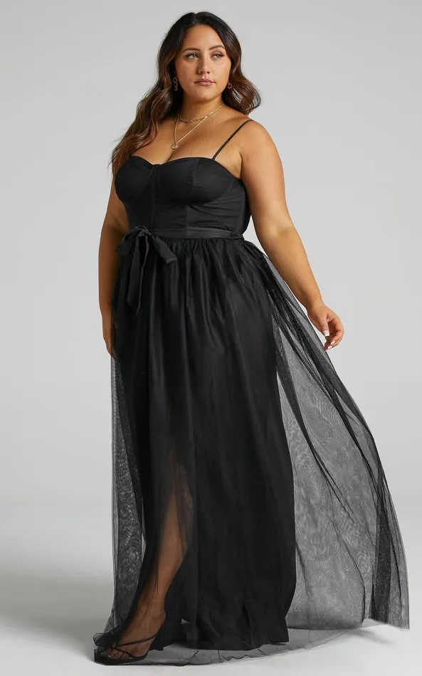 Showpo At The Altar Tulle Maxi Dress In Black Women Curve Clothes