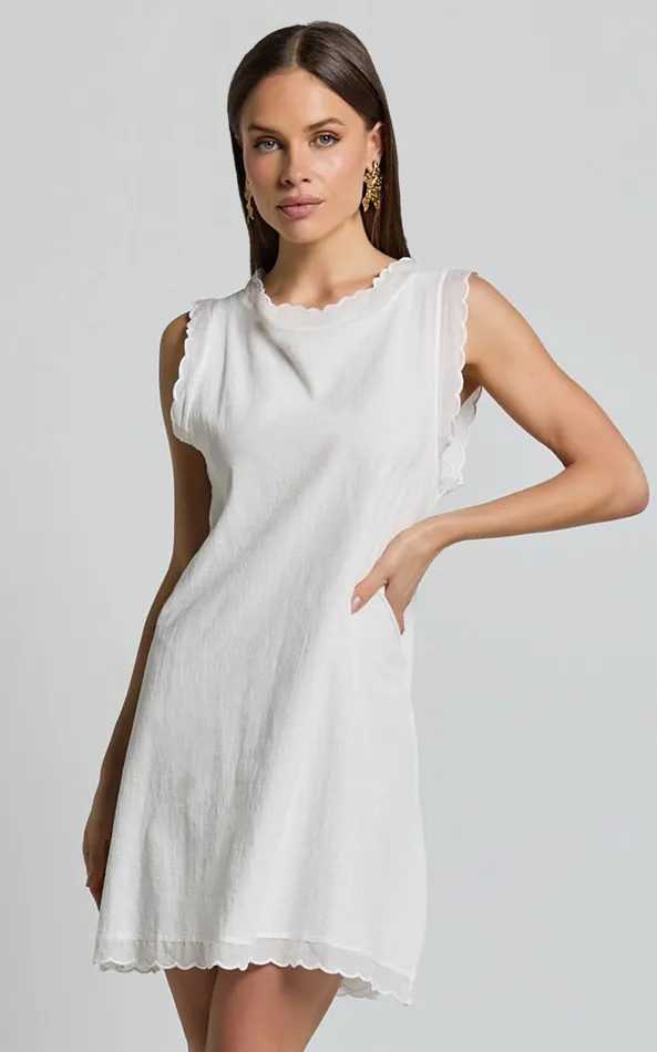 Showpo Athena Mini Dress 8211 High Neck Wavy Hem A Line Dress In White Women Dresses