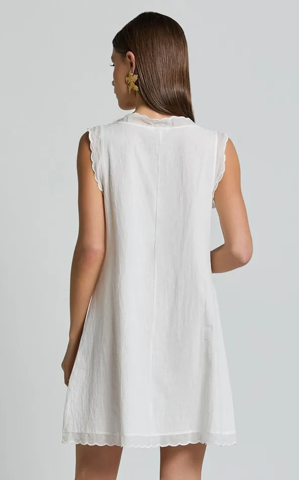 Showpo Athena Mini Dress 8211 High Neck Wavy Hem A Line Dress In White Women Dresses