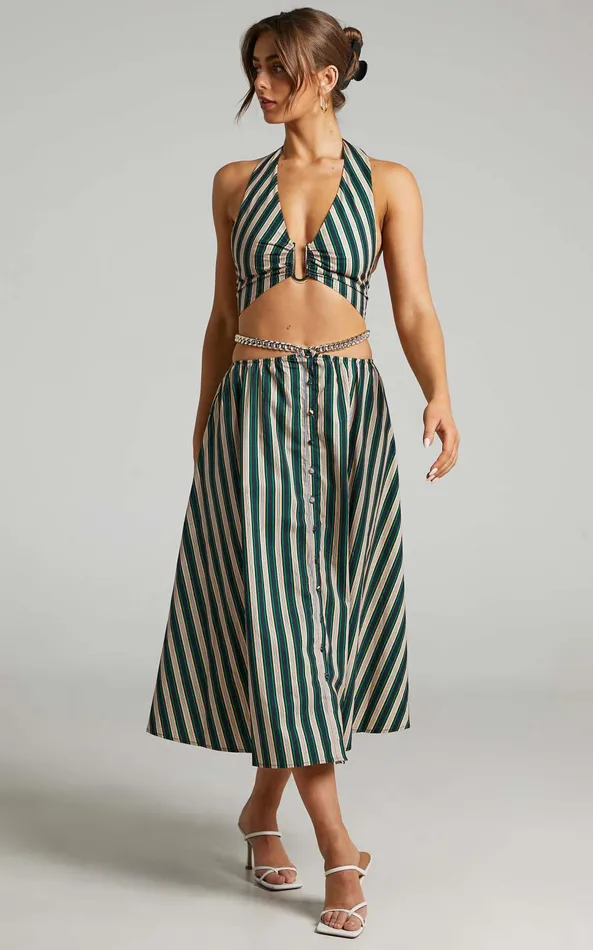 Showpo Atoir 8211 The Gravity Midi Skirt In IVY PEACH STRIPE Women Skirts